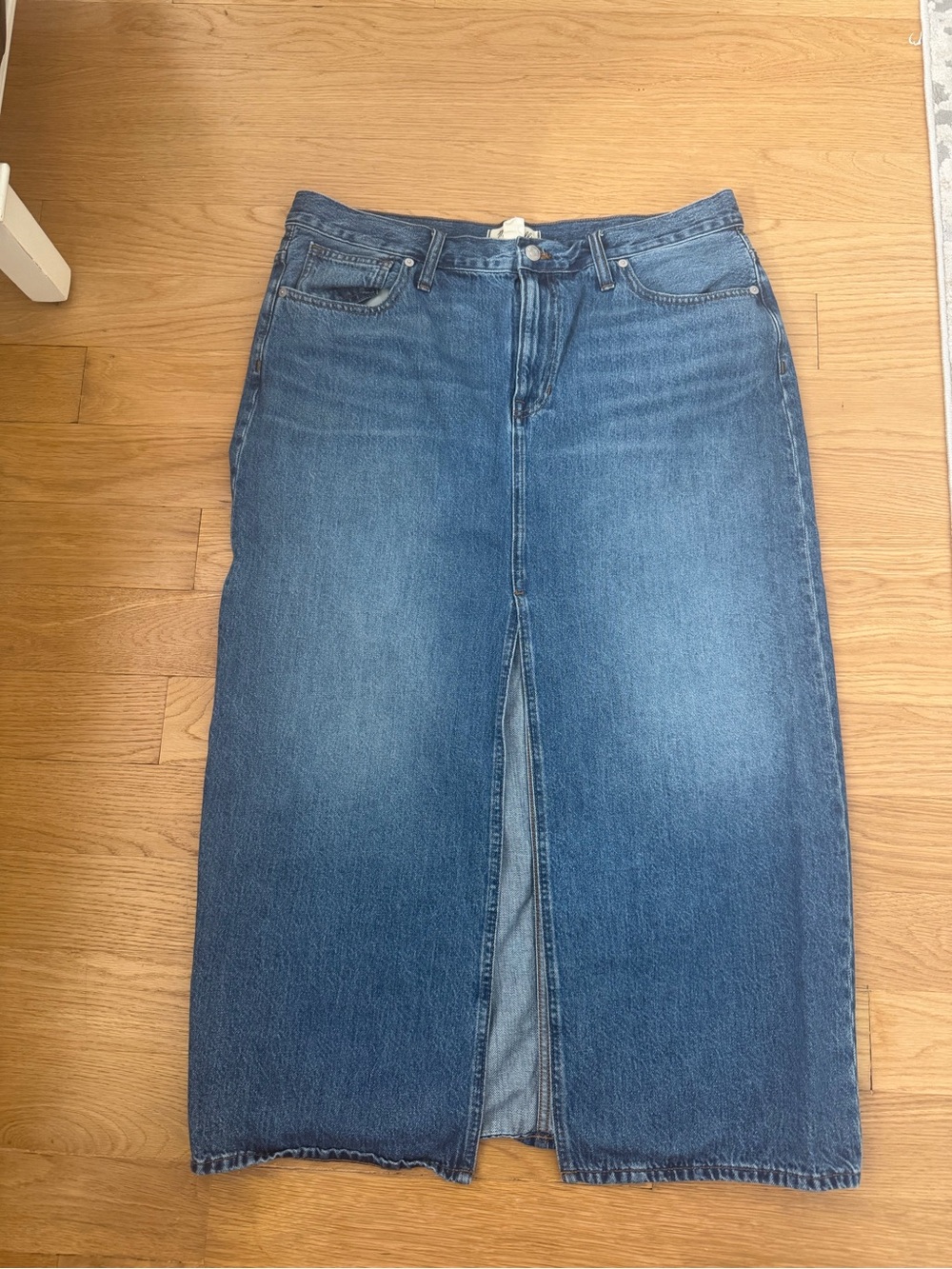 Madewell Blue Straight-Leg Denim Midi Skirt with Front Slit